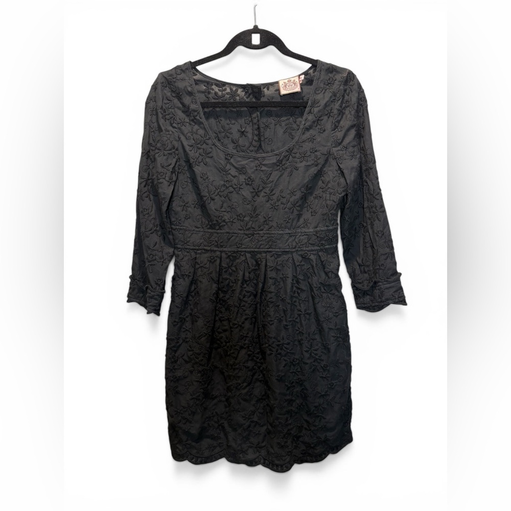 Juicy Couture Black Floral Embroidered Long Sleeve Mini Dress